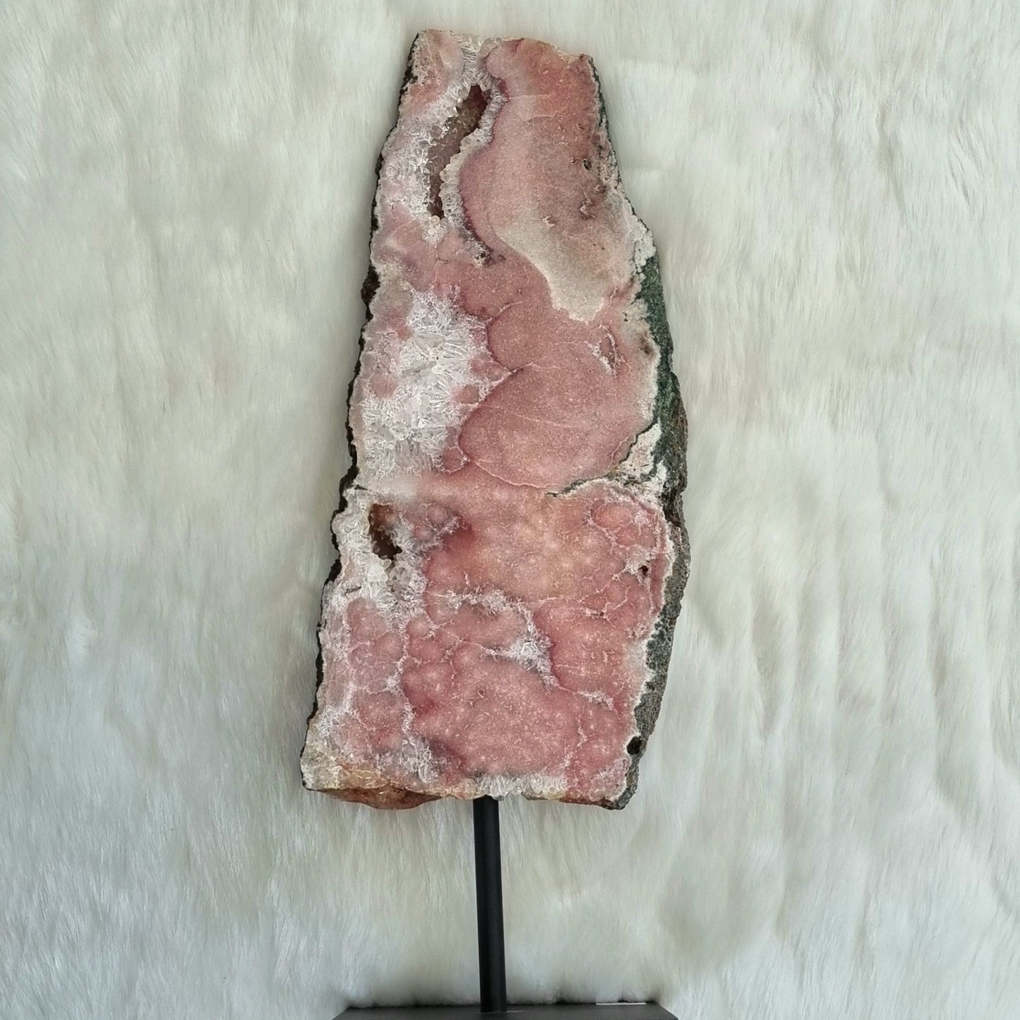 Pink Amethyst Slice On Black Metal Stand #1069