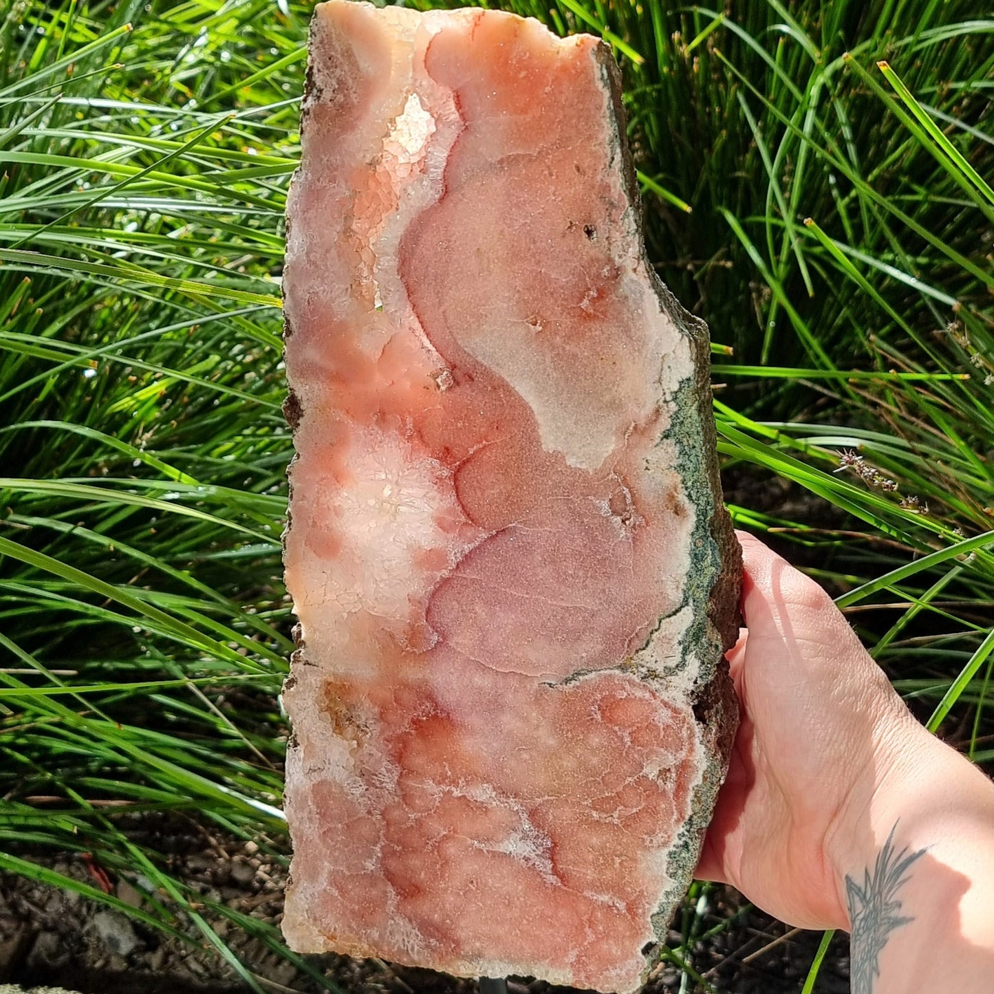 Pink Amethyst Slice On Black Metal Stand #1069