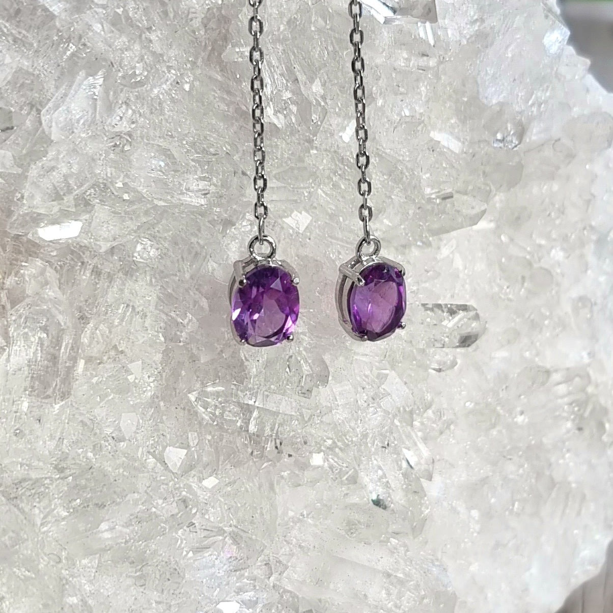 Amethyst Elegance Thread Earrings #2283