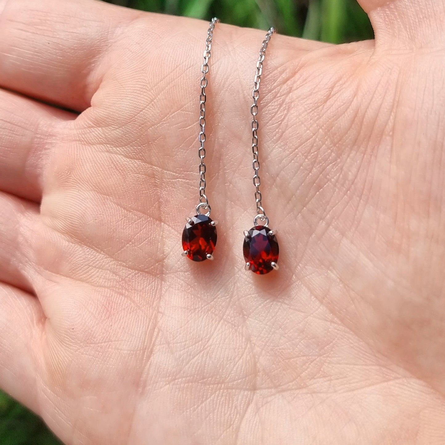 Garnet Elegance Thread Earrings #2282