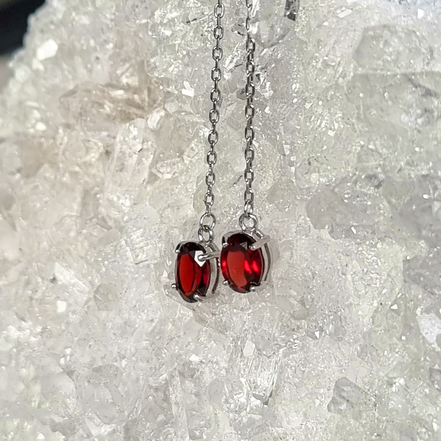 Garnet Elegance Thread Earrings #2282