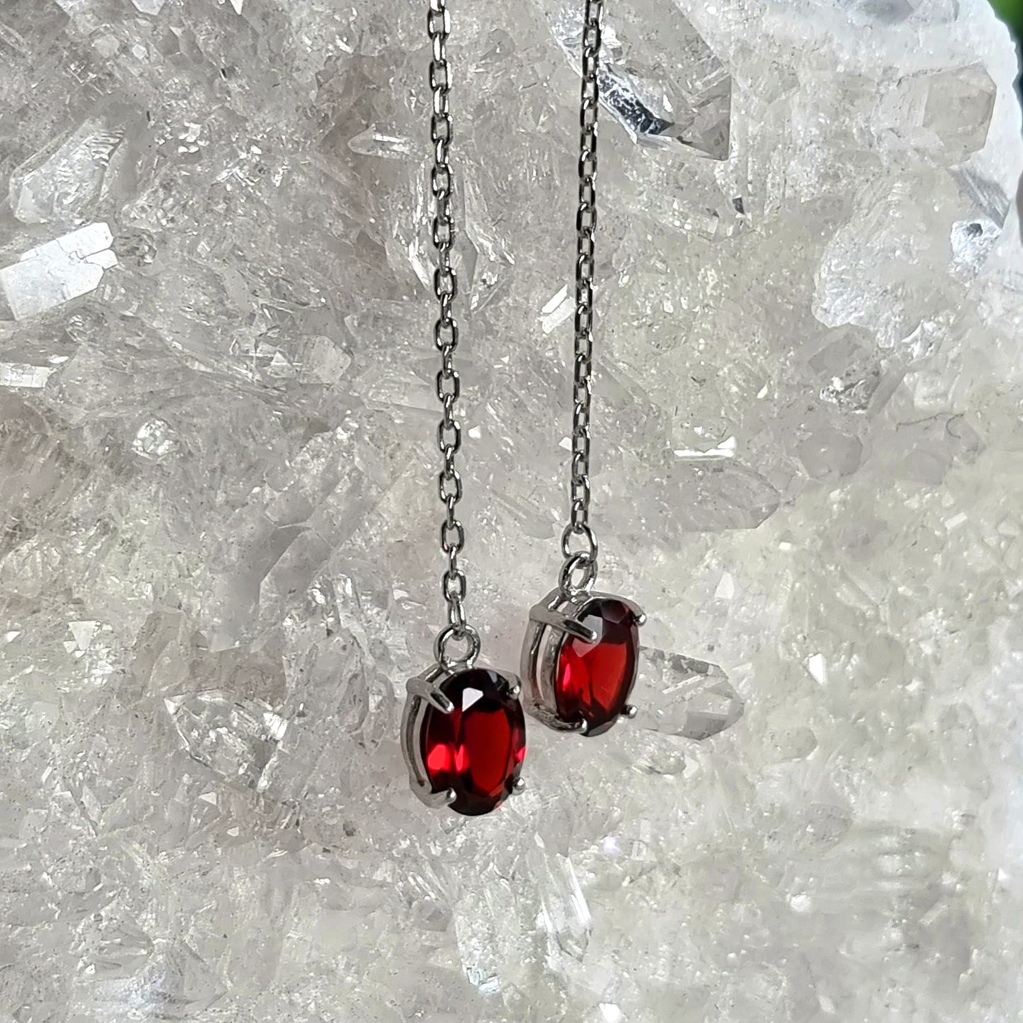 Garnet Elegance Thread Earrings #2282