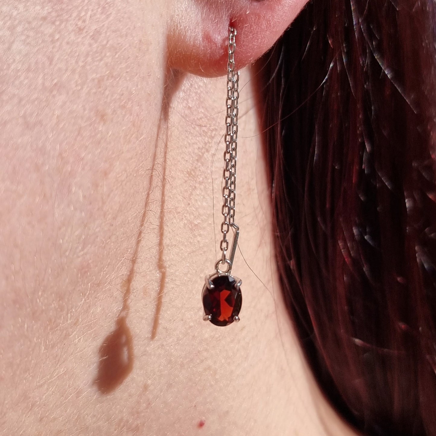 Garnet Elegance Thread Earrings #2282