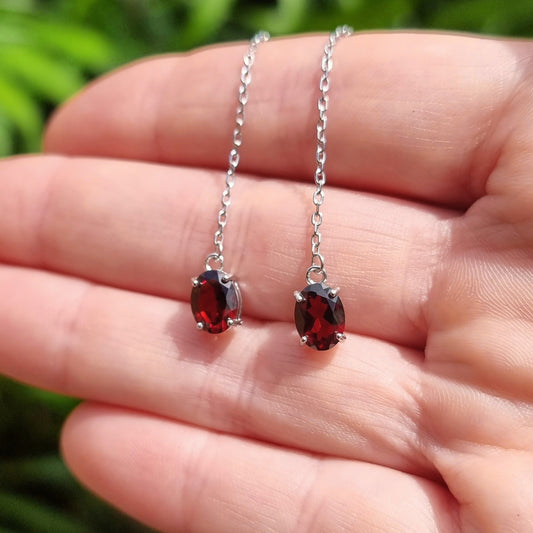 Garnet Elegance Thread Earrings #2282