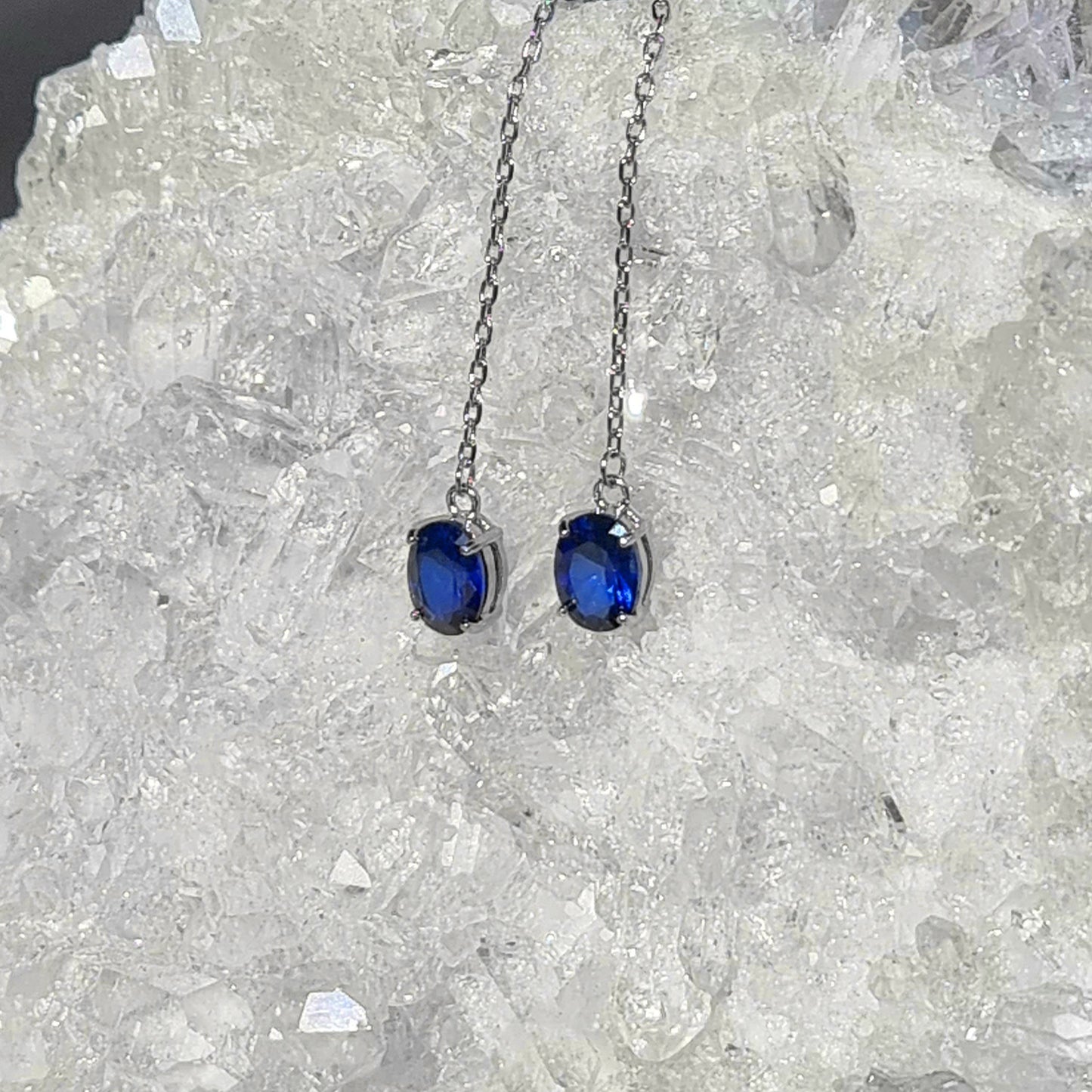 Sapphire Elegance Thread Earrings #2281