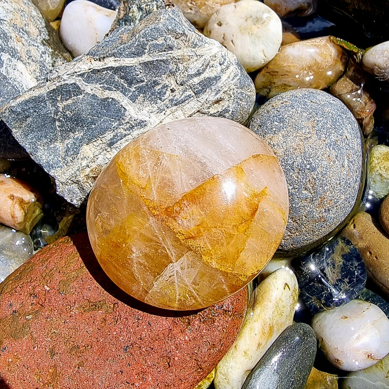 Hematoid Quartz (Golden Healer) Palm Stone #2331