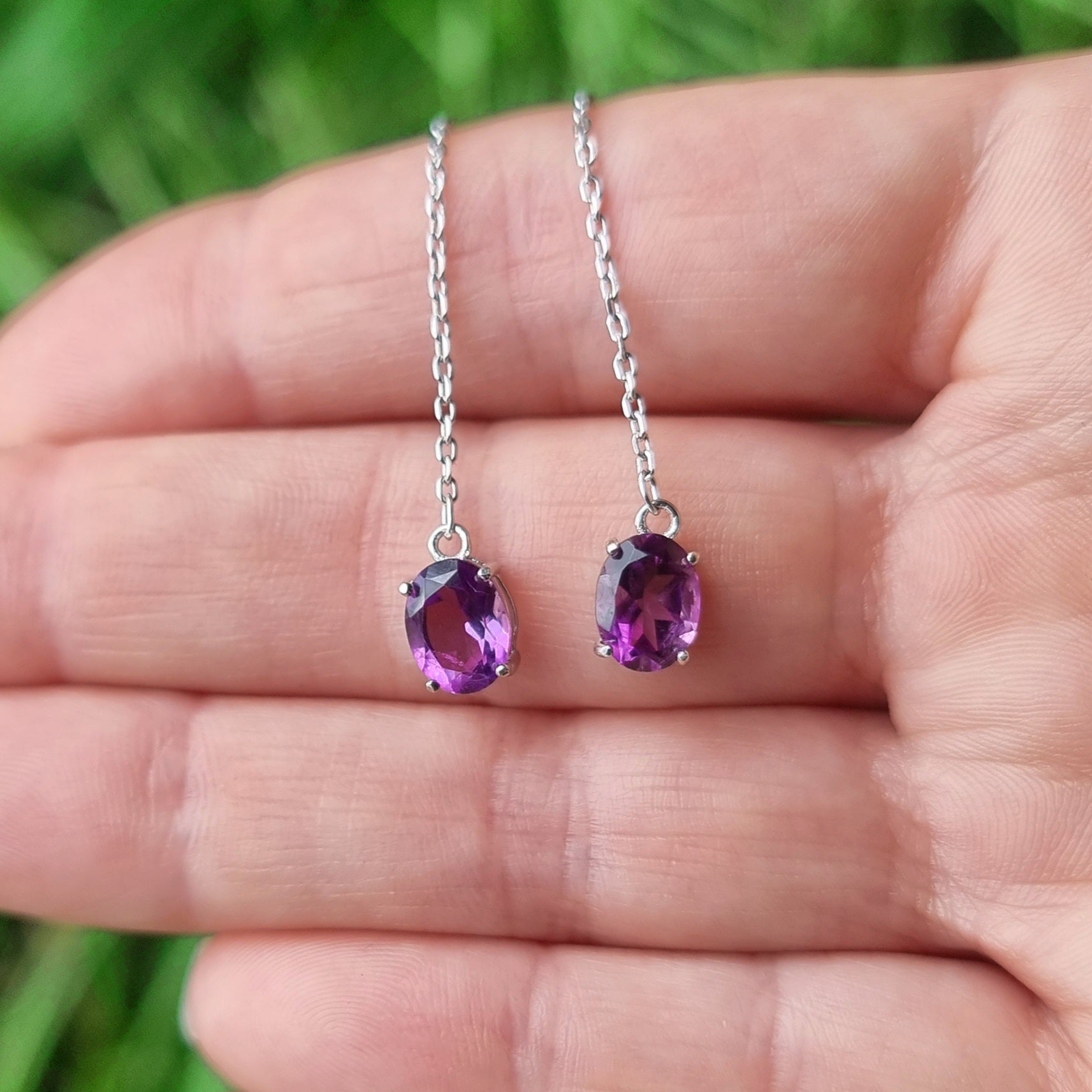 Amethyst Elegance Thread Earrings #2283