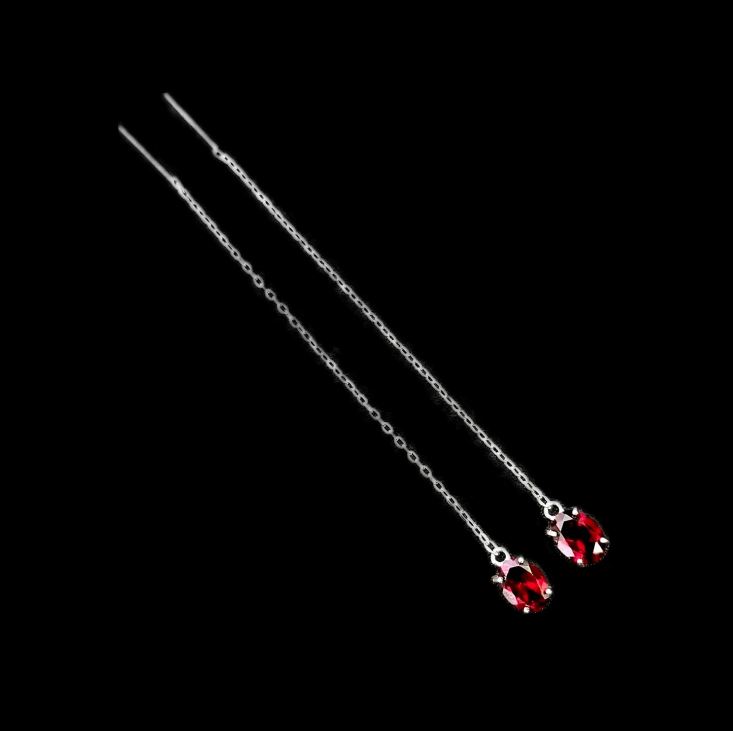 Garnet Elegance Thread Earrings #2282