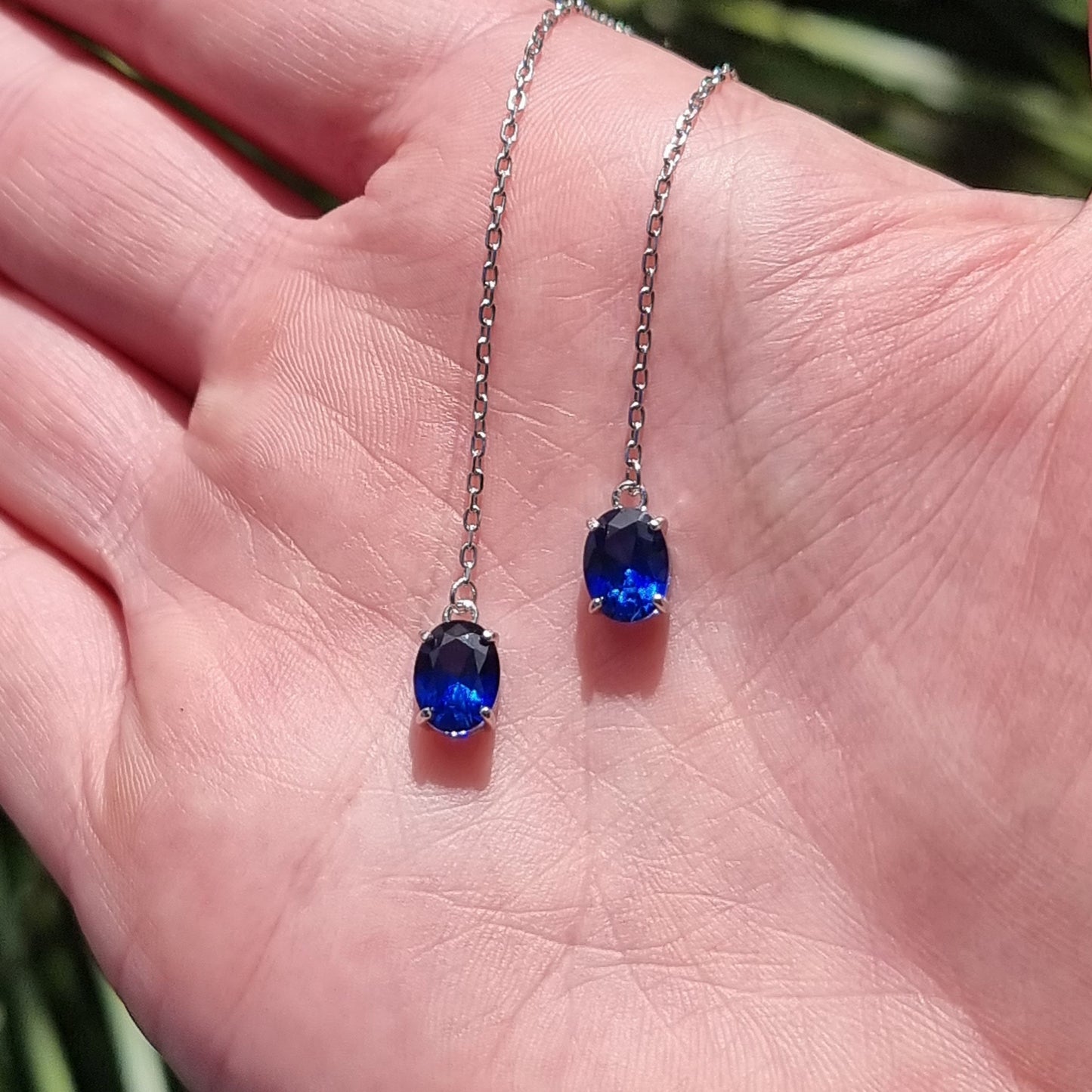 Sapphire Elegance Thread Earrings #2281