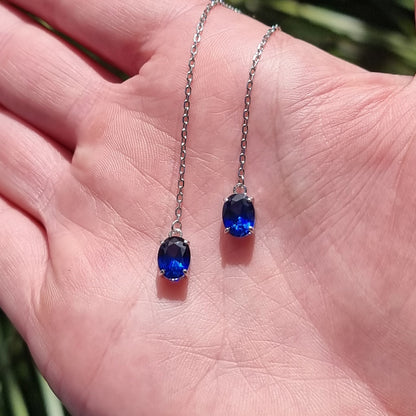 Sapphire Elegance Thread Earrings #2281