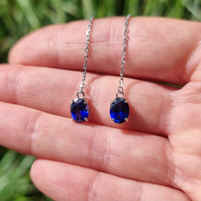 Sapphire Elegance Thread Earrings #2281