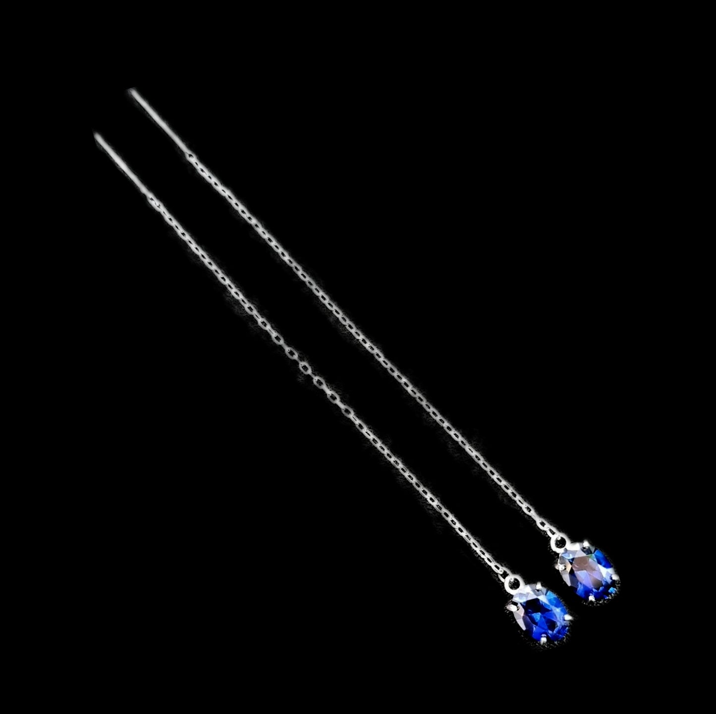 Sapphire Elegance Thread Earrings #2281