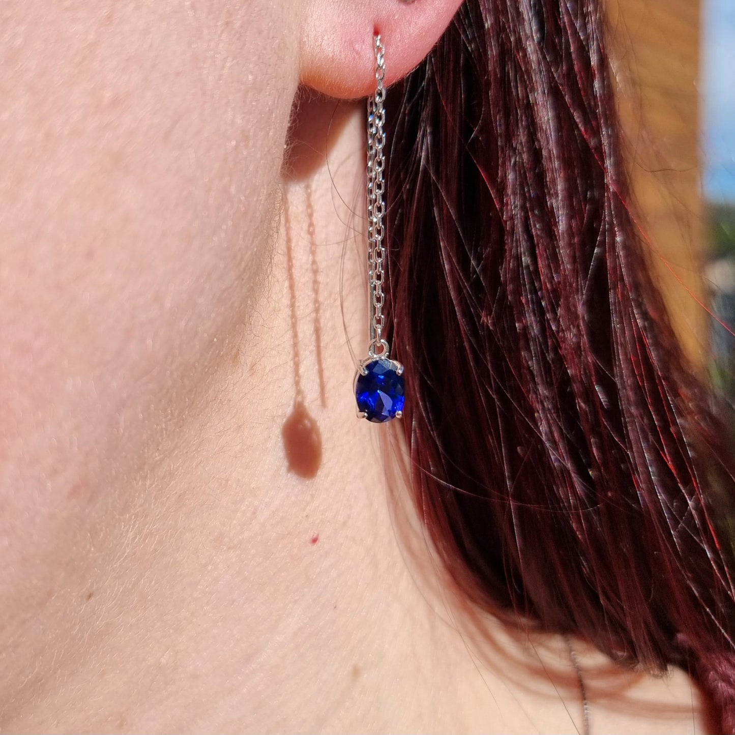 Sapphire Elegance Thread Earrings #2281