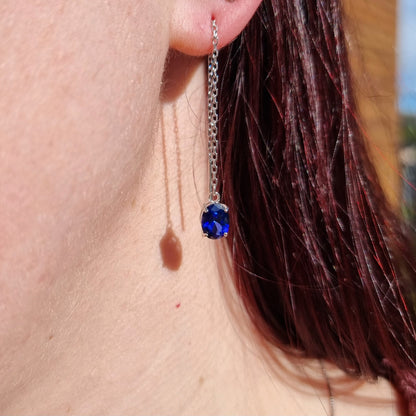 Sapphire Elegance Thread Earrings #2281
