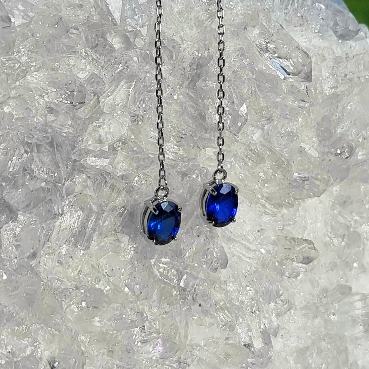 Sapphire Elegance Thread Earrings #2281