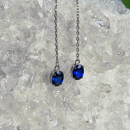 Sapphire Elegance Thread Earrings #2281