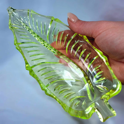 Uranium Glass Leaf Dish #2346