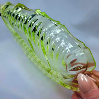 Uranium Glass Leaf Dish #2346