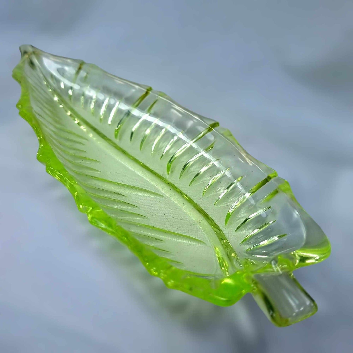 Uranium Glass Leaf Dish #2346